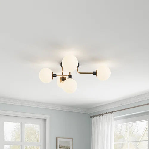 5-E12 Light Bulbs Glass Globe Shade Sputnik Mid Century Modern Semi-Flush Mount Light