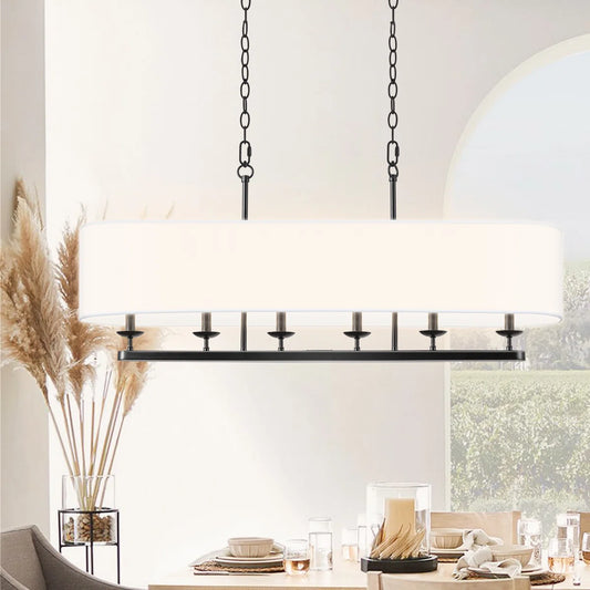 Fabric Chandelier 6-Light Dining Room Chandelier over Table Island Lights for Kitchen Modern Chandelier Drum Chandelier